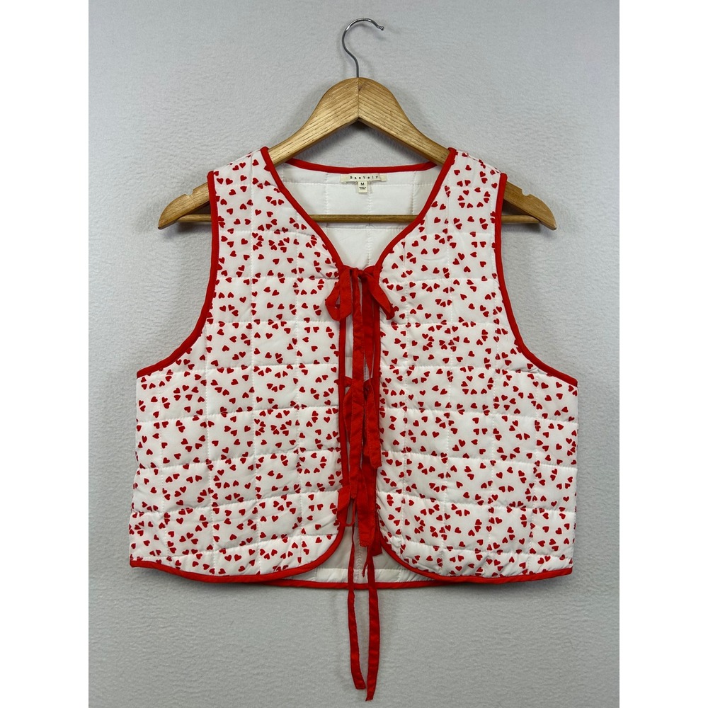 Coquette Lovecore Bae Vely Women Size Medium White Red Heart Quilted Puffer Vest